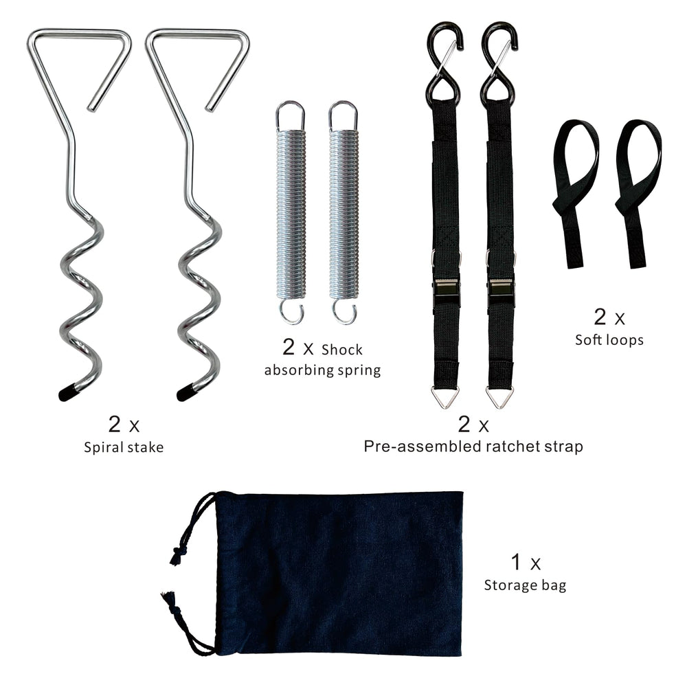 Dulepax soft loops attaching to awning rails securely