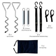 Dulepax soft loops attaching to awning rails securely