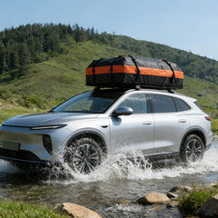 DUMOS door hooks and reinforced straps stabilize cargo on the roof.