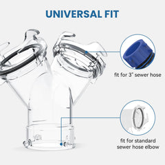 DUMPMAN RV Wye Adapter clear body lets you monitor progress.