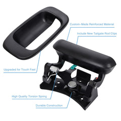 Dunhil tailgate handle close-up showing rod clips for GMC Sierra.