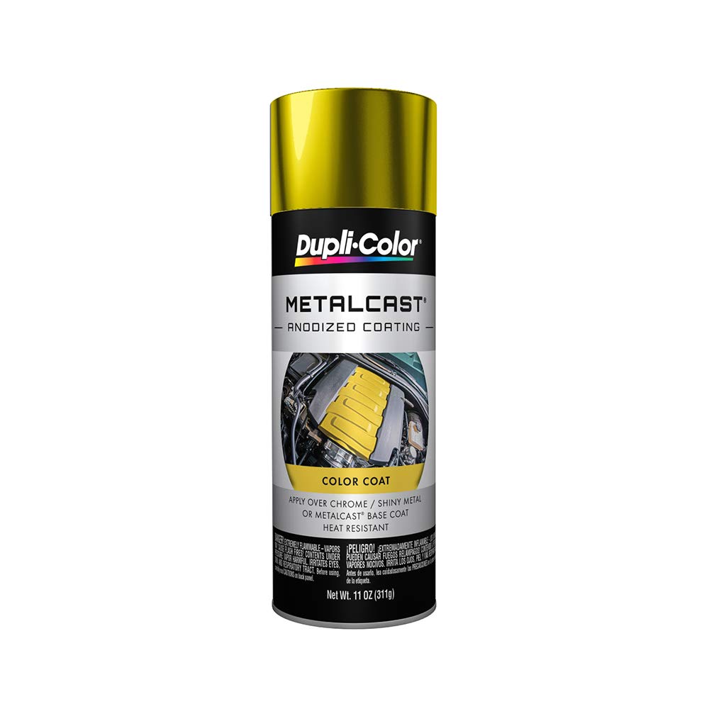 Dupli-Color Metalcast yellow anodized coating on chrome surface for a bright finish