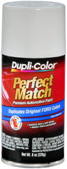 Dupli-Color Oxford White Ford exact-match automotive paint aerosol for precise color touch-ups.