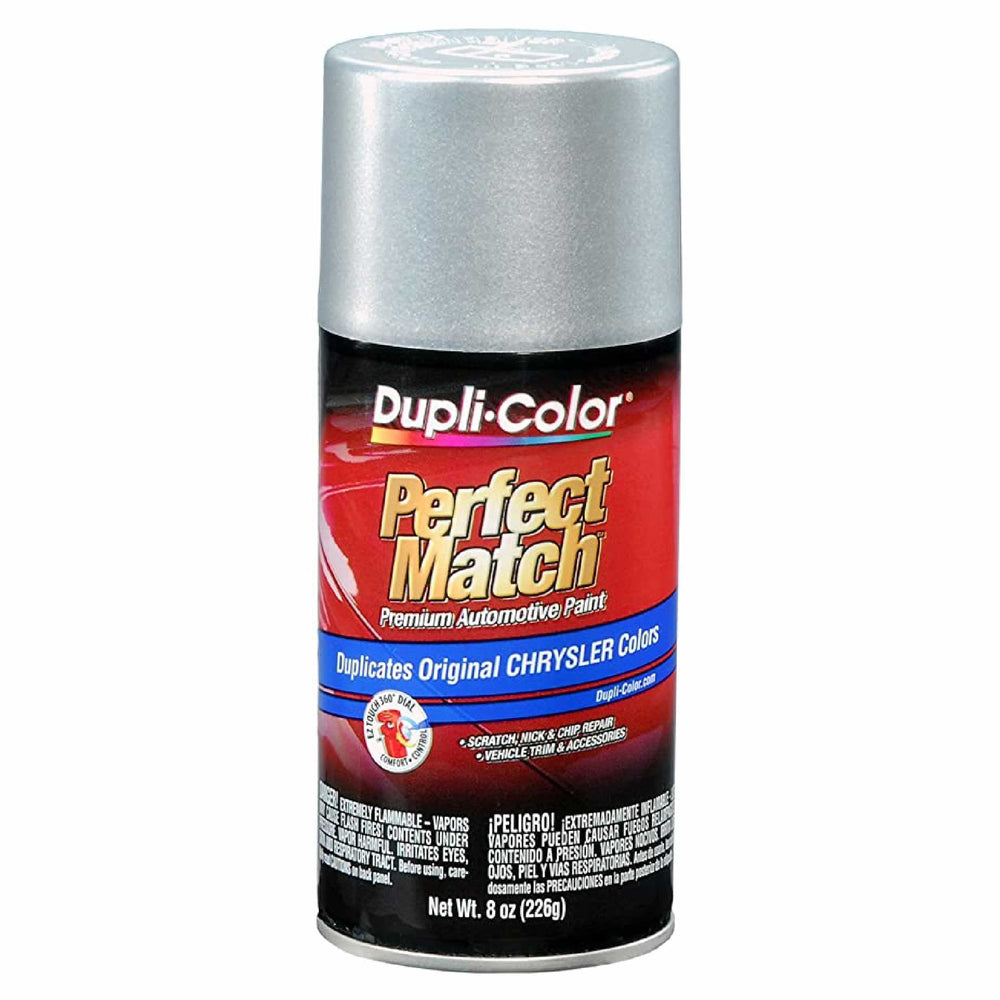 Dupli-Color Perfect Match PS2 bottle label confirms Chrysler Bright Silver color code.