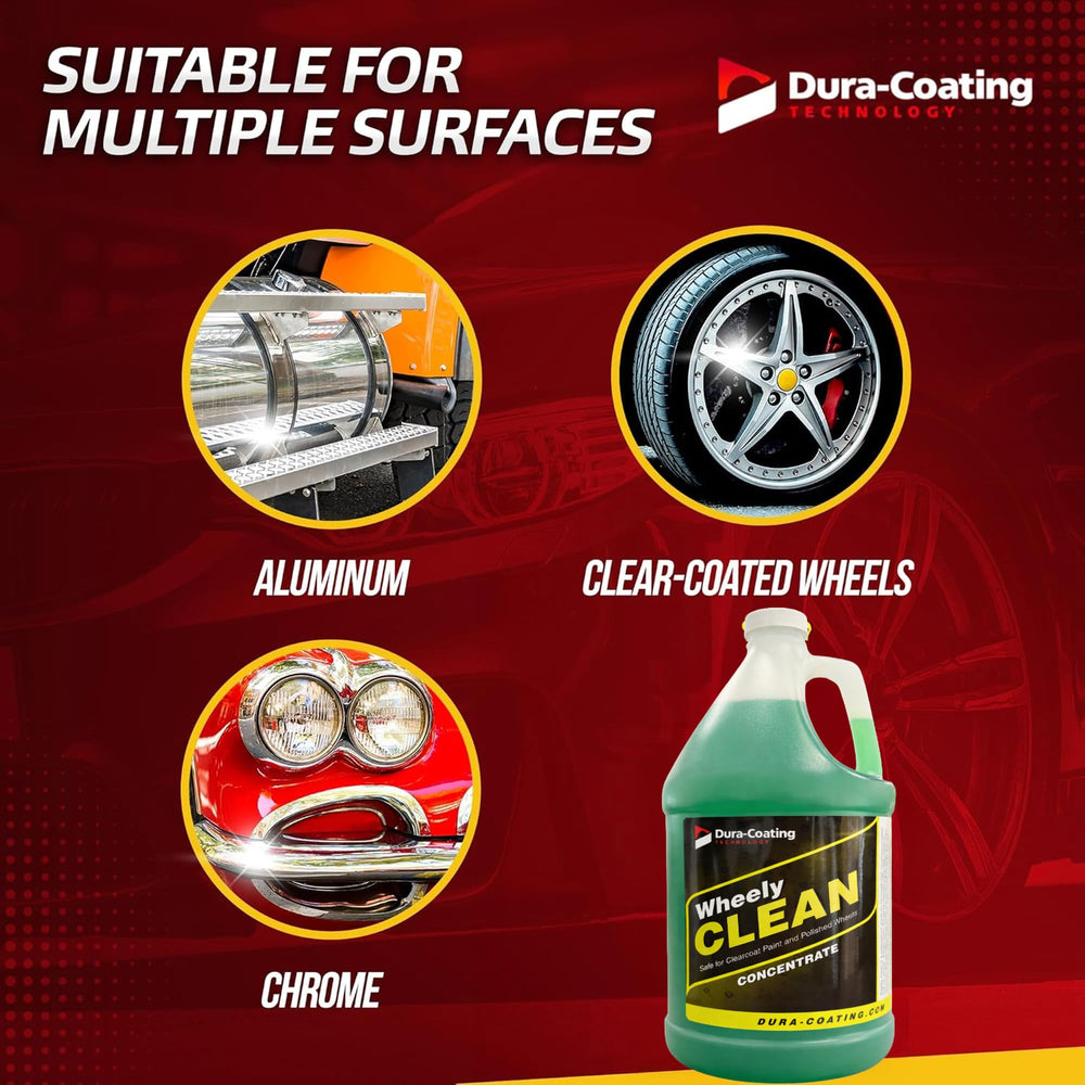 DURA-COATING TECHNOLOGY Wheely Clean finished wheels gloss shows showroom-ready rims.