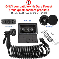 Dura Faucet DF-SA187-BK quick-connect hose enables easy, tool-free installation.