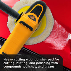 Dura-Gold detailing setup with wool pad on a car finish.