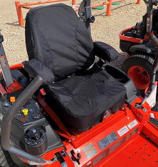 Durafit two-piece seat with armrests for Kubota and Kioti mowers, easy care.