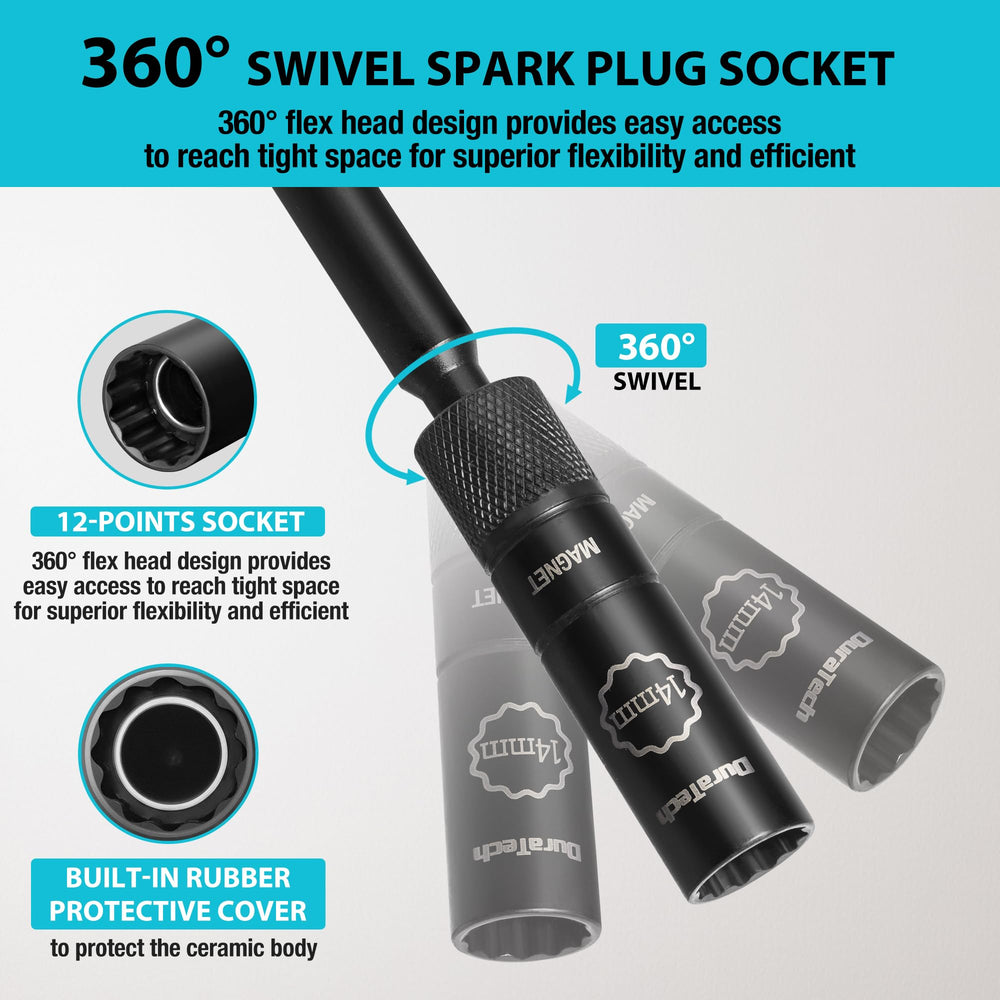 DURATECH spark plug socket with 3/8-inch drive for versatile maintenance.
