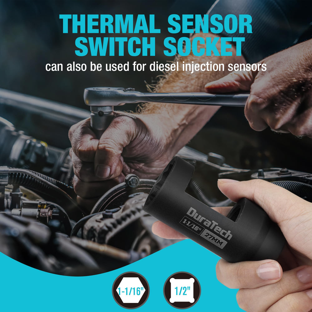 DURATECH 3/8in drive O2 sensor socket, 7/8in long for recessed fittings