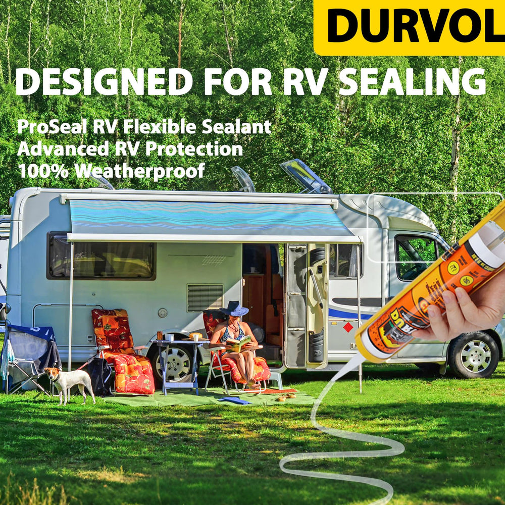 Durvol RV Clear Sealant demonstrates flexible application on gaps and leaks for versatile RV repairs.