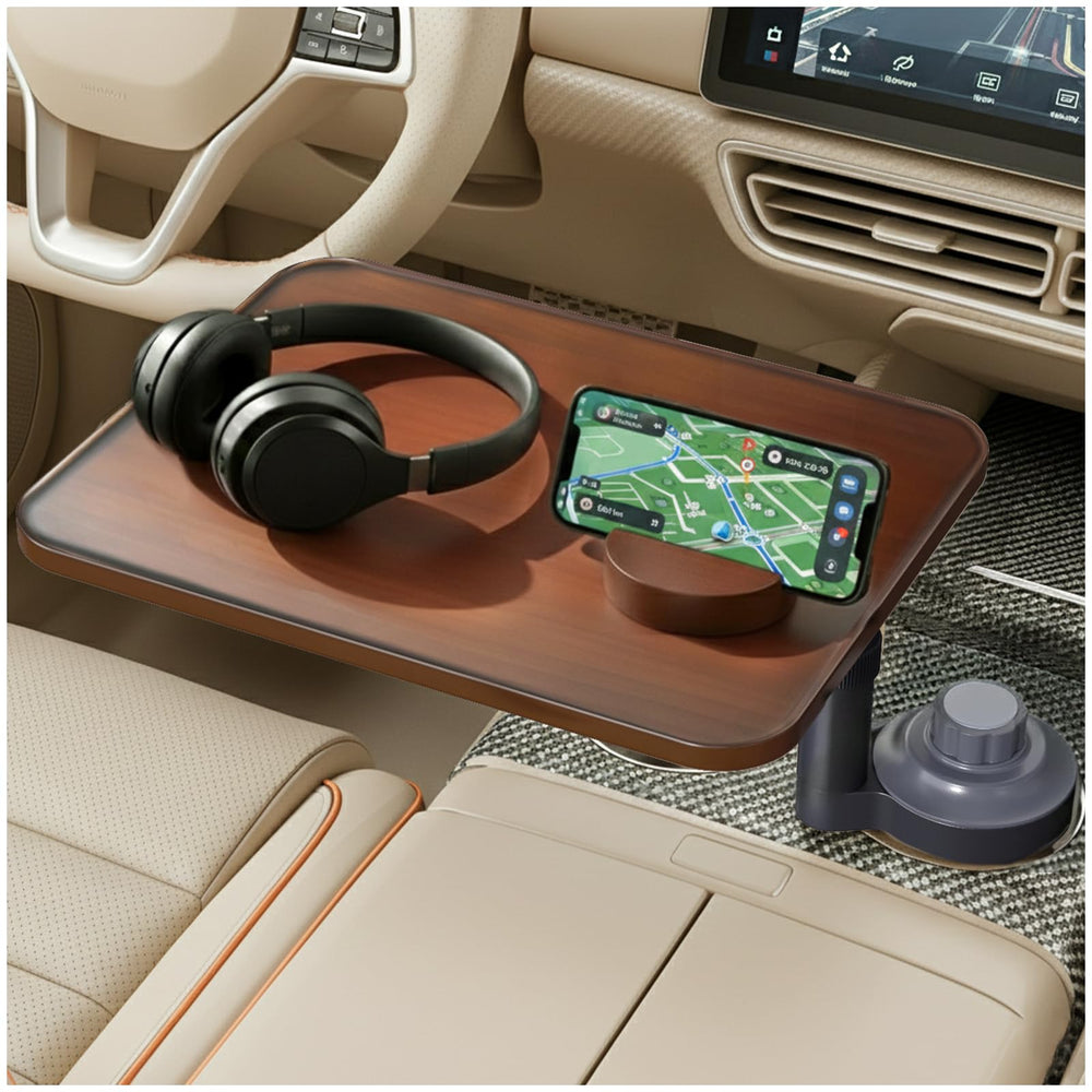 Duryeo car tray table in walnut wood for on-the-go work and meals