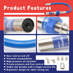 Dusledel grease gun hose fast-release feature for streamlined maintenance tasks.