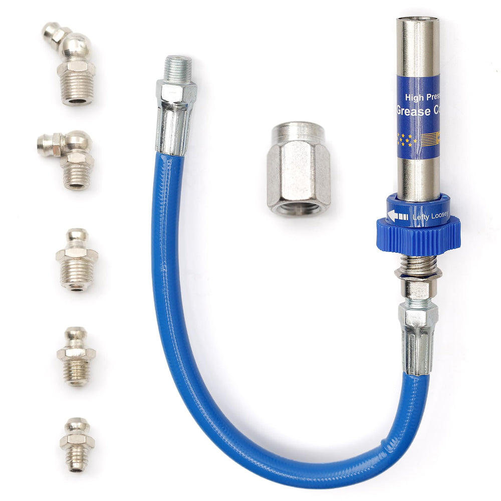 Dusledel Lube Pro Plus grease gun fitting with high-pressure nozzle for targeted lubrication.