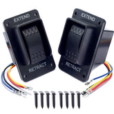 Dusledel power stabilizer switch extend/retract in action for effortless RV leveling.