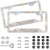 DWAPFMN stained glass floral license frame enhances curb appeal.