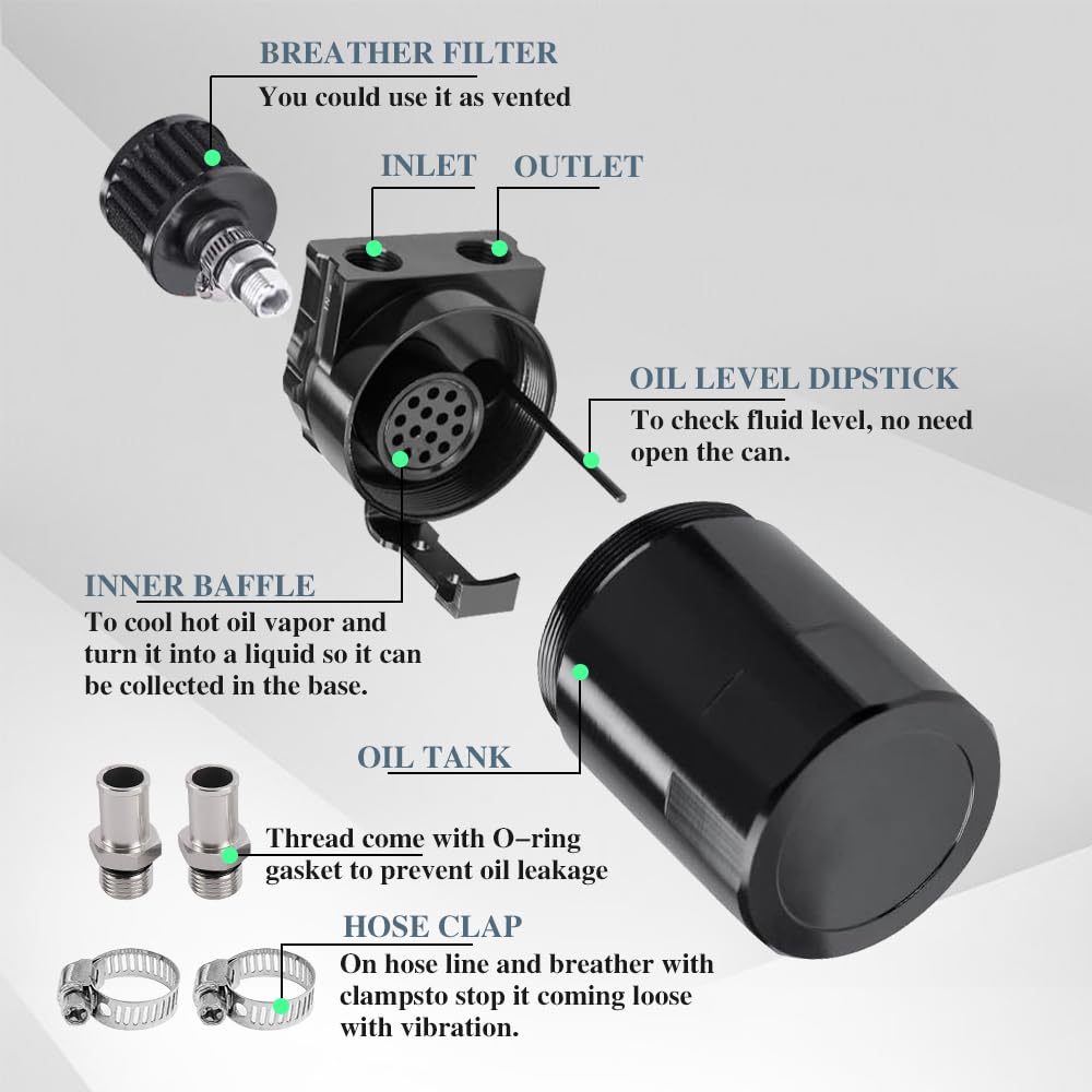DWARFOO baffled design catch can keeps intake clean during daily driving.