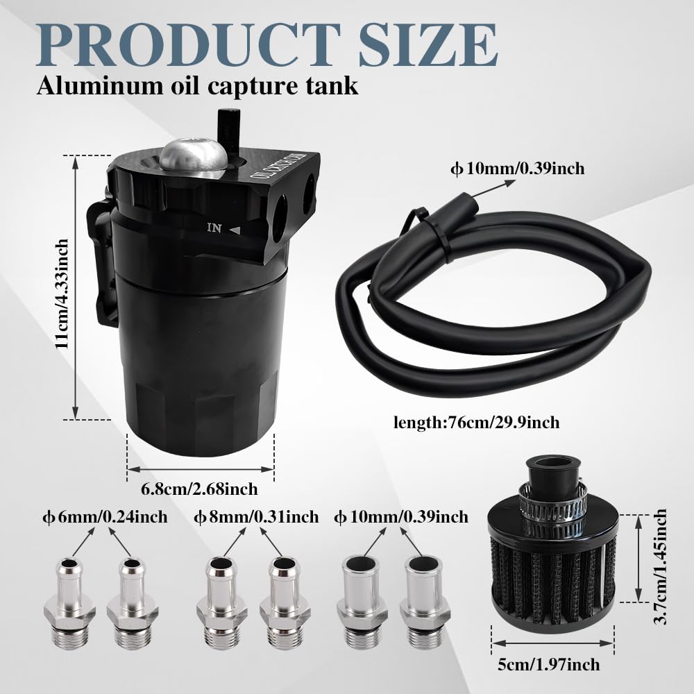 DWARFOO oil catch can vent filter enhances crankcase ventilation.