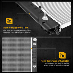 DWVO aluminum radiator core with TIG-welded end tanks reinforces durability.