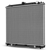 DWVO radiator complete for Pathfinder, Frontier, Xterra, and Equator, ready for installation and driving scenarios.