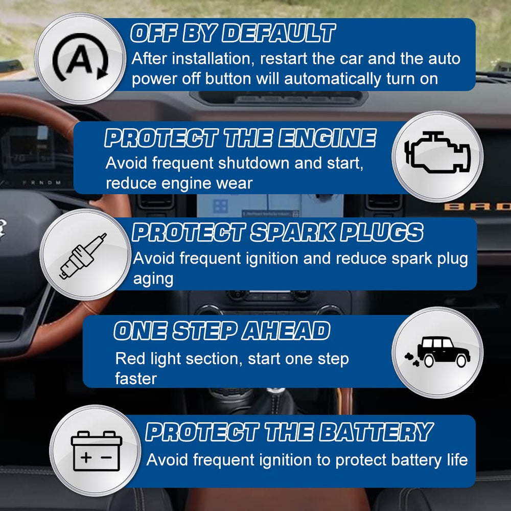 DXGTOZA Bronco Stop Eliminator dashboard indicator showing red power status.