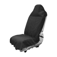 DXNQ waterproof car towel seat cover on the front seat in black keeps upholstery dry.