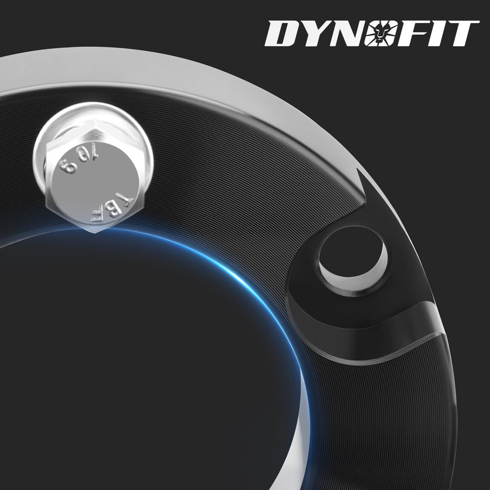 Dynofit 10-9 grade bolts secure spacers for reliable fit.