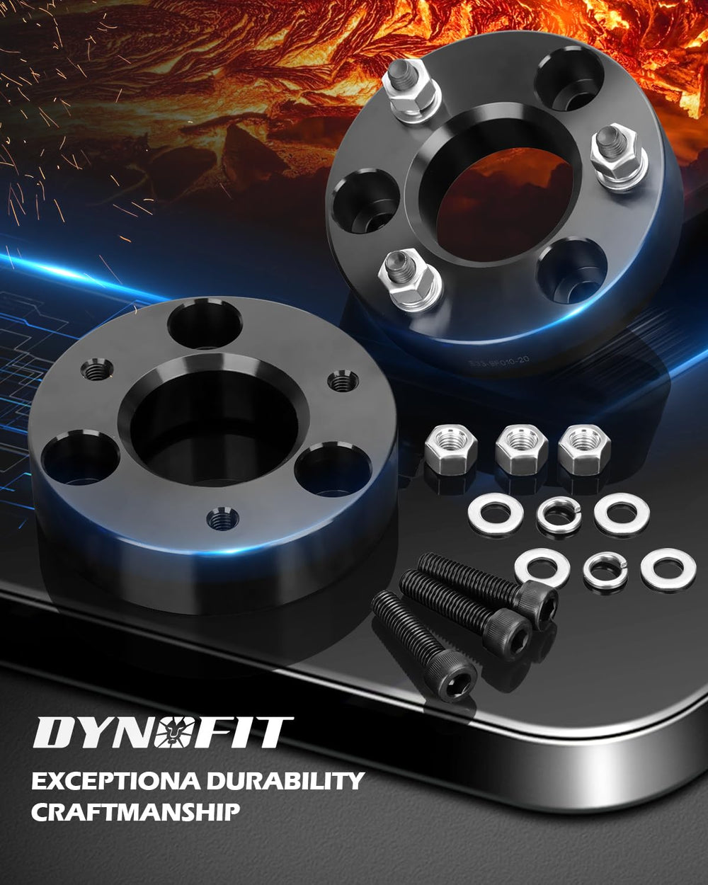 Dynofit 2in leveling kit CNC machined fit closeup highlights strong bolts