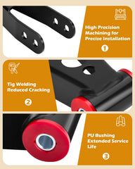 Dynofit 410520 rear shackle set close-up shows durable components and precise fit.