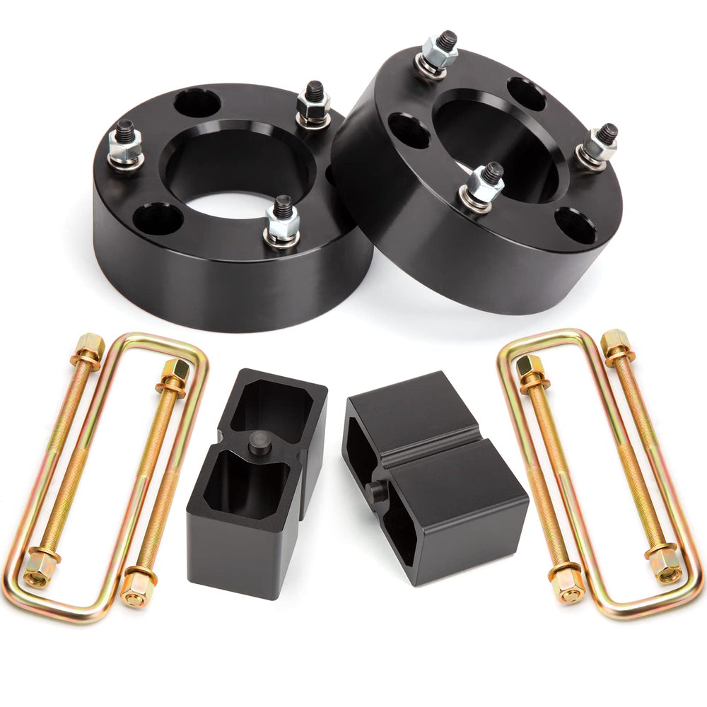 Dynofit front spacers show a 3 inch lift for improved stance and ground clearance
