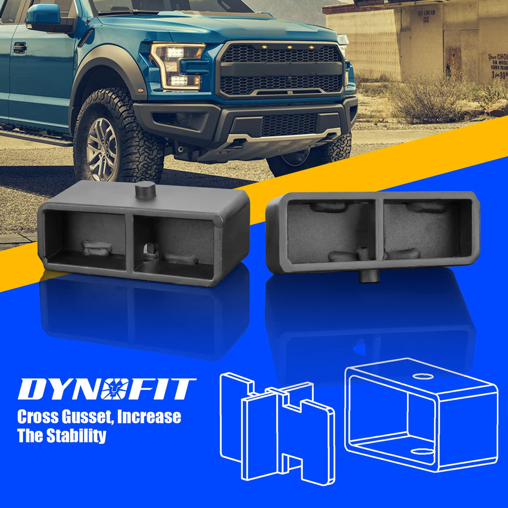 Dynofit leaf spring block mount improves alignment and ride stability.