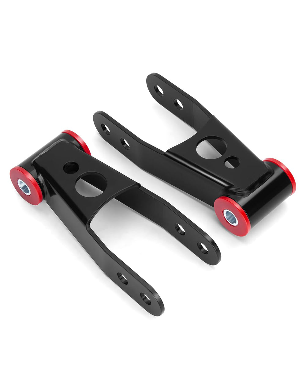 Dynofit rear drop shackles 2in kit for Silverado and Sierra improve ride height and balance.