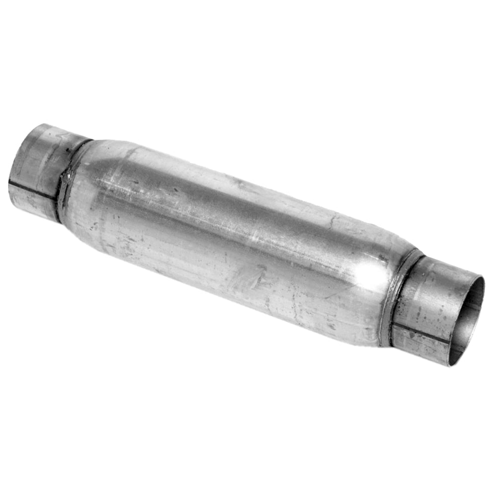 Dynomax Race Bullet 24215 front view shows compact, rugged exhaust for tight engine bays.