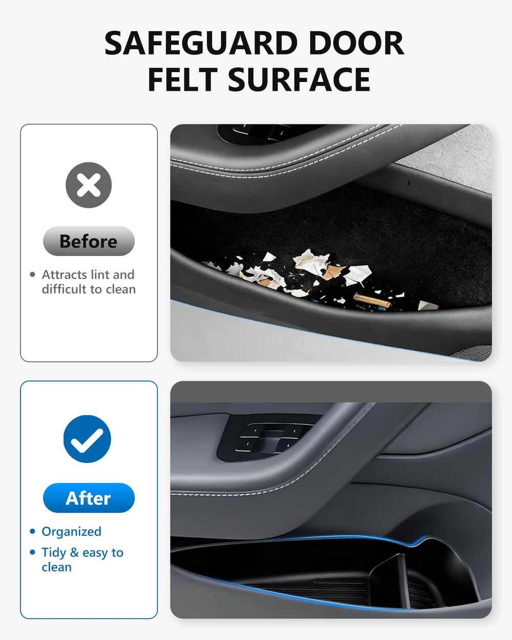 DYNVEX Model Y Juniper door pocket tray layout maximizes space