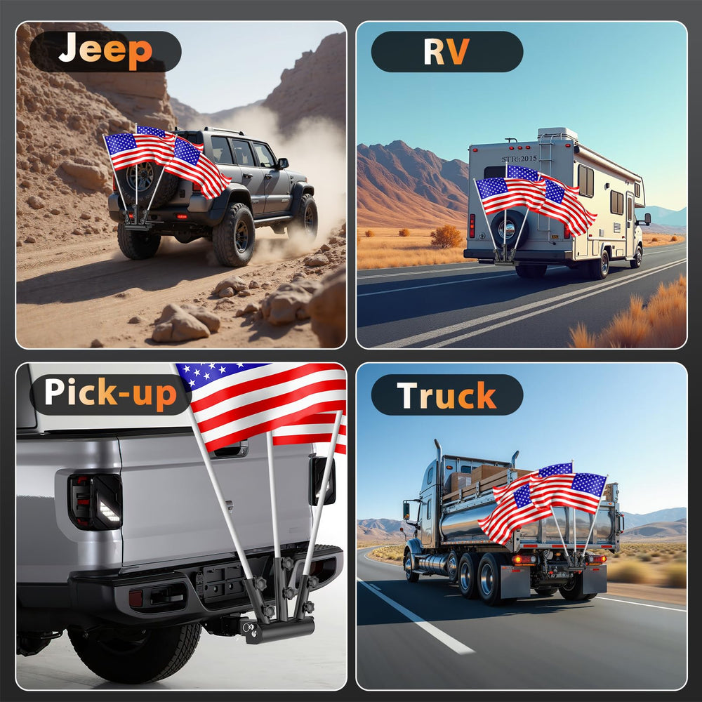 DZGKGM three-flag display, ideal for parades, camping, and tailgates.