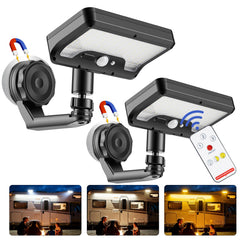 DZGKGM magnetic solar RV lights pack mounted on an exterior surface for quick, damage-free illumination.