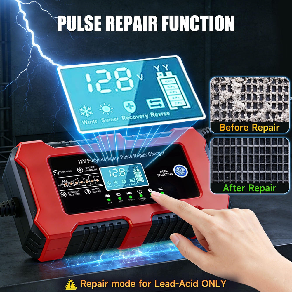 DZPIMROI 12V-10A charger with alligator clips for quick connections.