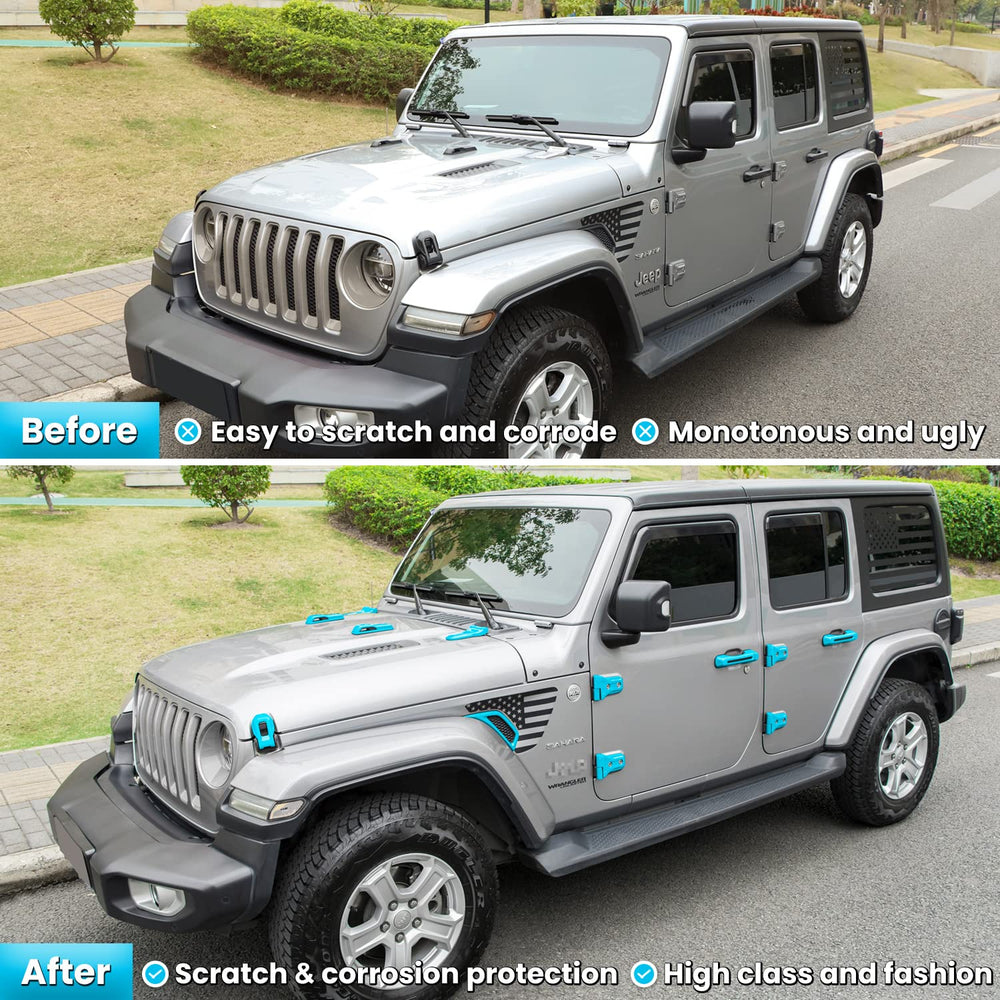 E-cowlboy rear tailgate hinge cover adds protection and a cohesive blue look.