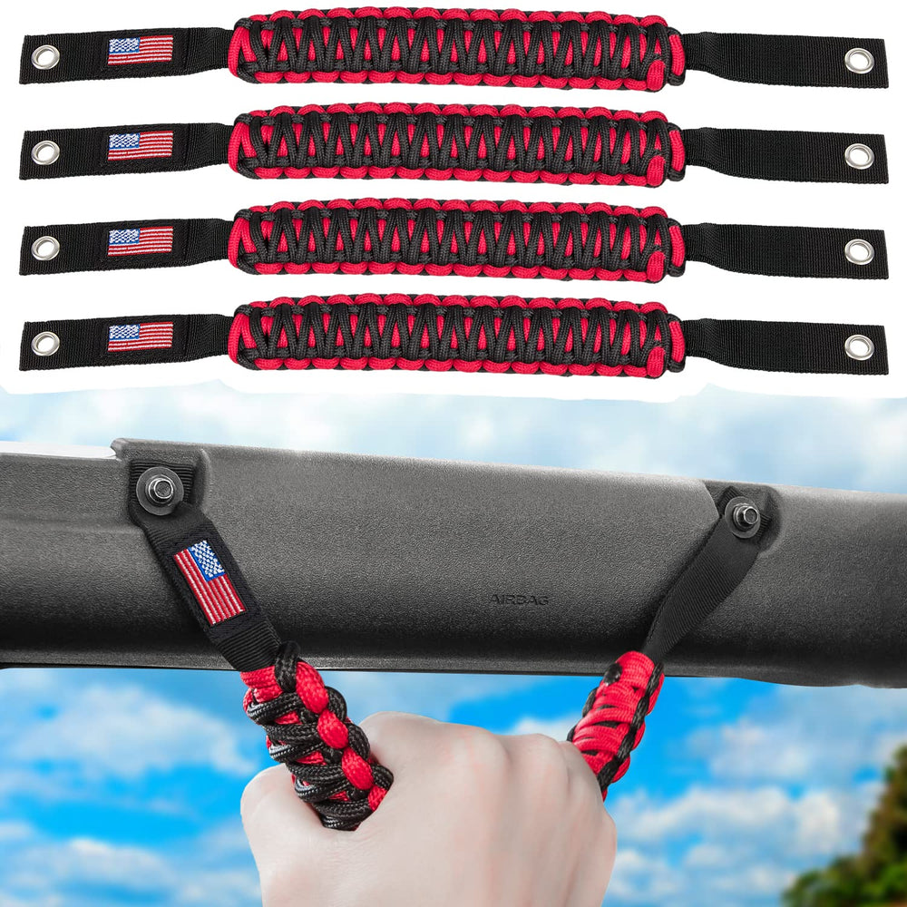 E-cowlboy roll bar grab handle paracord red 4-pack for secure entry and off-road support.
