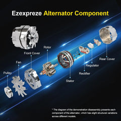 E EZEXPREZE chrome 120A alternator installed on a GM engine for classic builds.