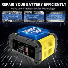E-FAST desulfator mode icon shows sulfate removal for potential capacity recovery.