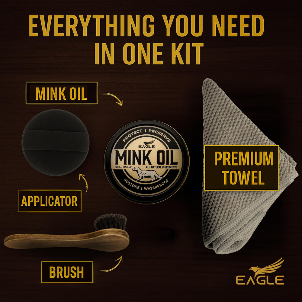 Eagle 4-in-1 mink oil kit brush distributes conditioner smoothly on leather
