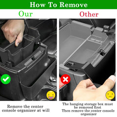 Rubber mats prevent items from sliding around in the console.