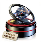 eaonitu Solar Dashboard Spinner with polished aluminum body and kinetic rotation for cabin ambiance.