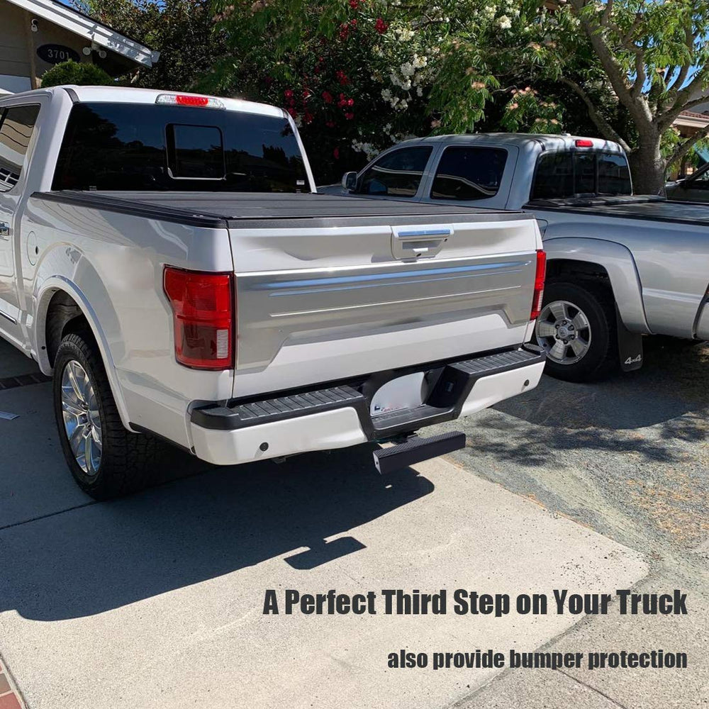 Eapele hitch step with weatherproof coating resists rust.