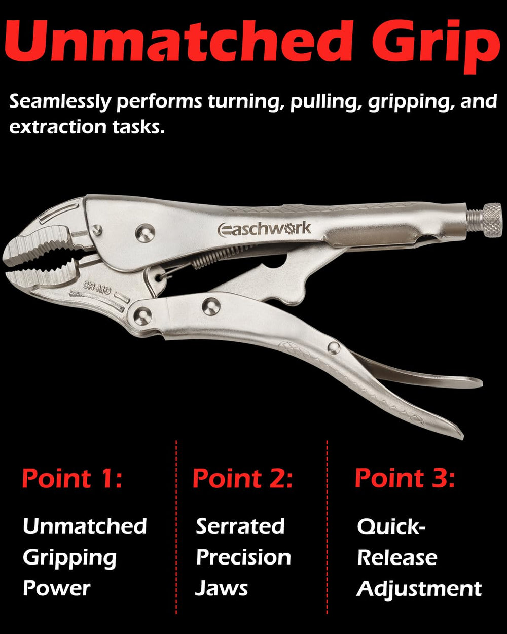 easchwork chrome-plated carbon steel body resists impact and corrosion on tough jobs