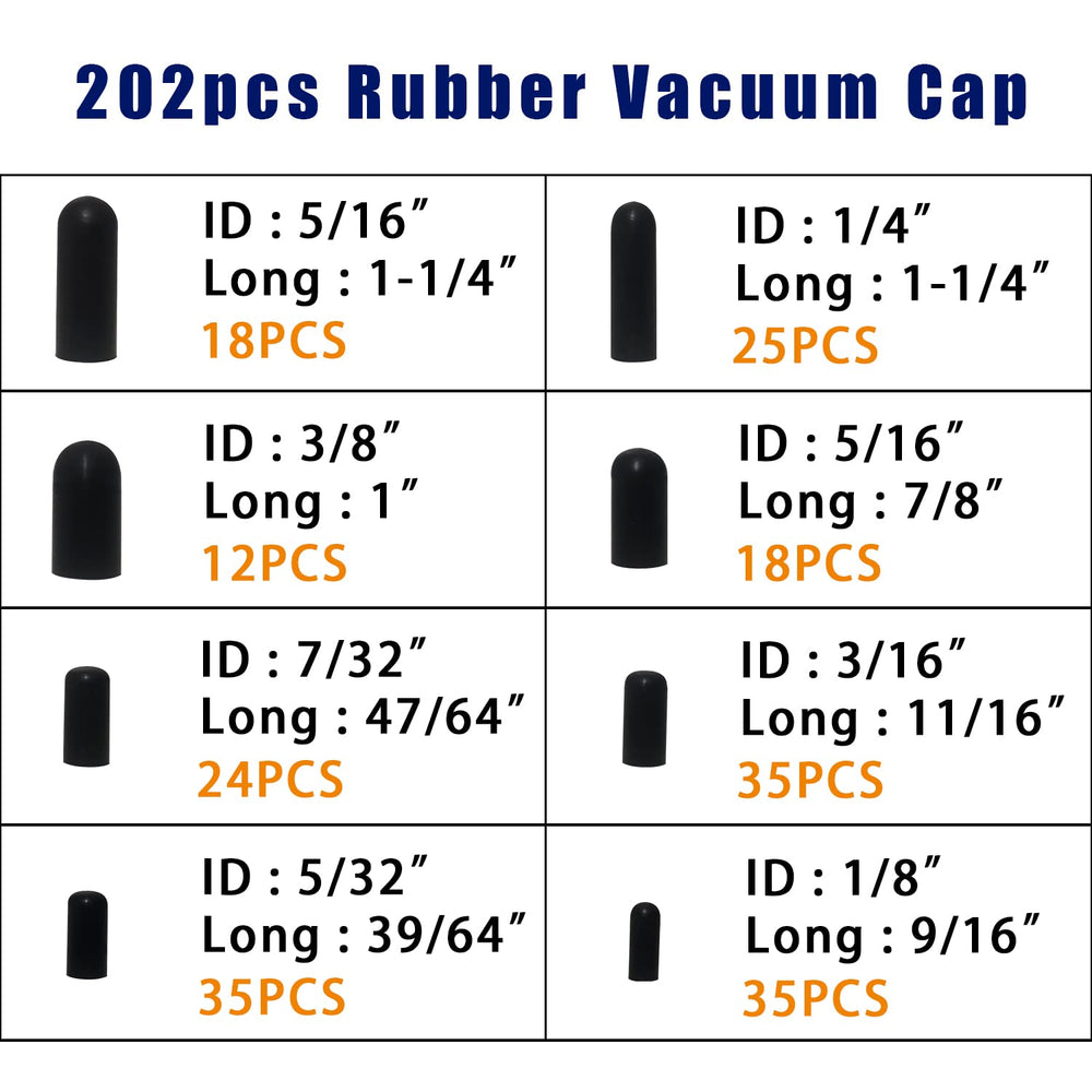 Easily vacuum caps eight-size set showing versatile fit options.