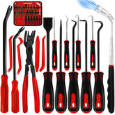 Eaukar 17Pcs Hook and Pick Tool Set with Scraper shown in red for precise automotive work and reach.