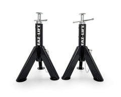 Eaz-Lift Camco telescopic RV jack extended to 30 inches for stable leveling.