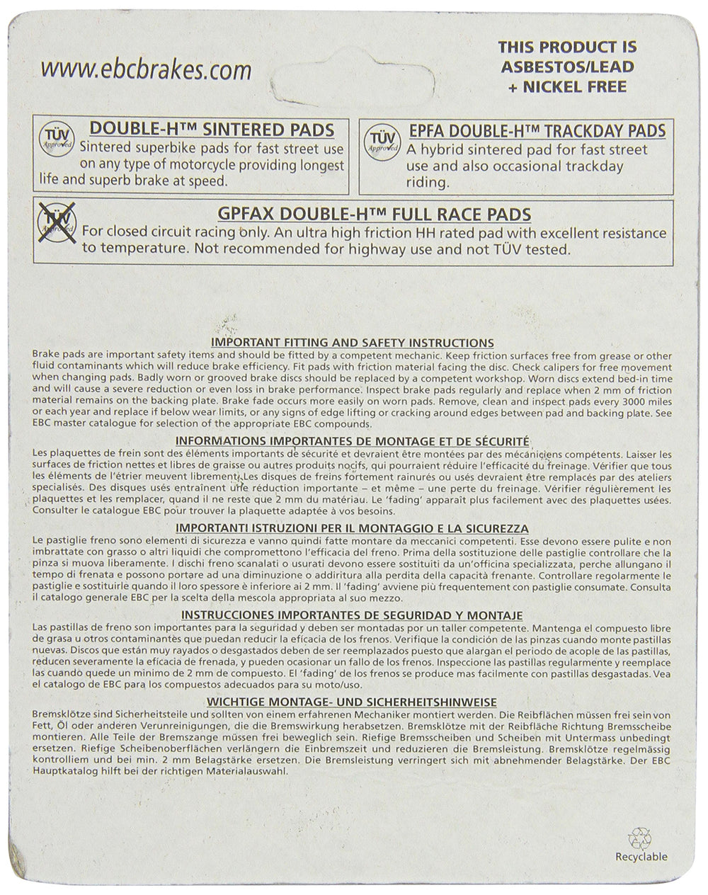 EBC FA252HH disc brake pad set packaging — packaging image highlights OEM-style springs